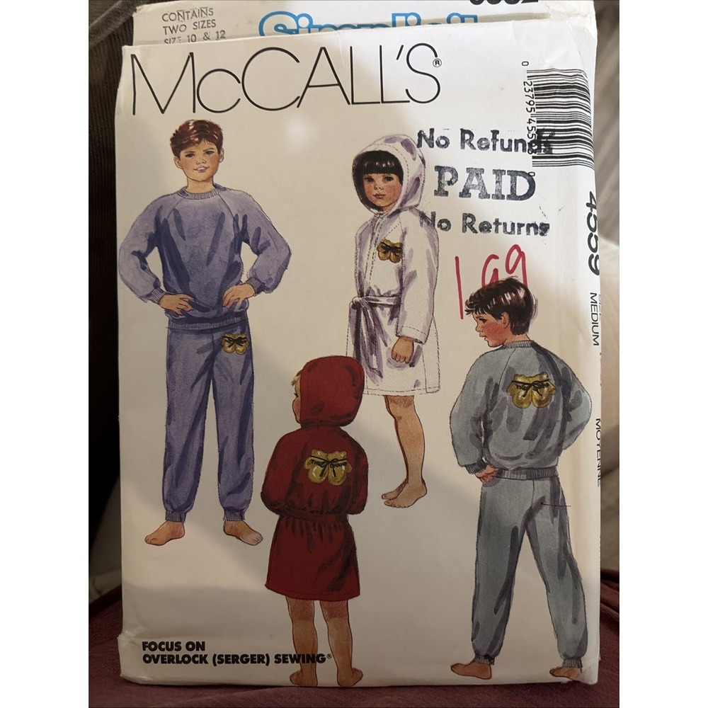McCalls 4559 Vintage Sewing Pattern 1989 Kids Sleepwear Size 7-8 Uncut